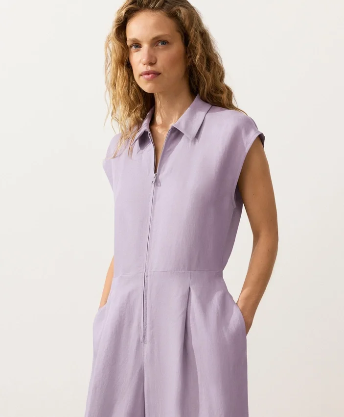 Collared Cotton Long Jumpsuit Collared Cotton Long Jumpsuit