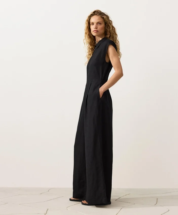 Collared Cotton Long Jumpsuit Collared Cotton Long Jumpsuit