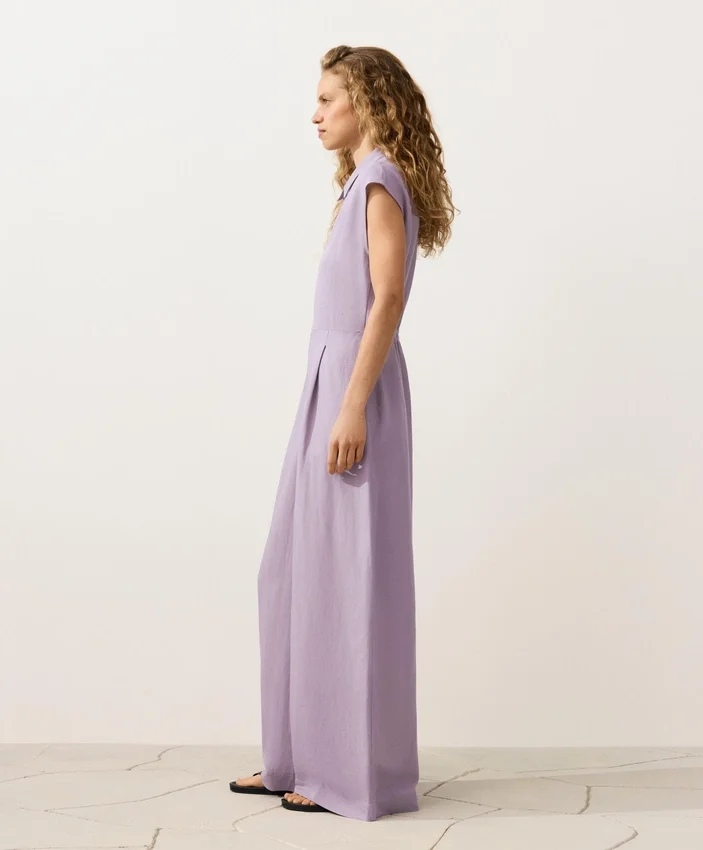 Collared Cotton Long Jumpsuit Collared Cotton Long Jumpsuit