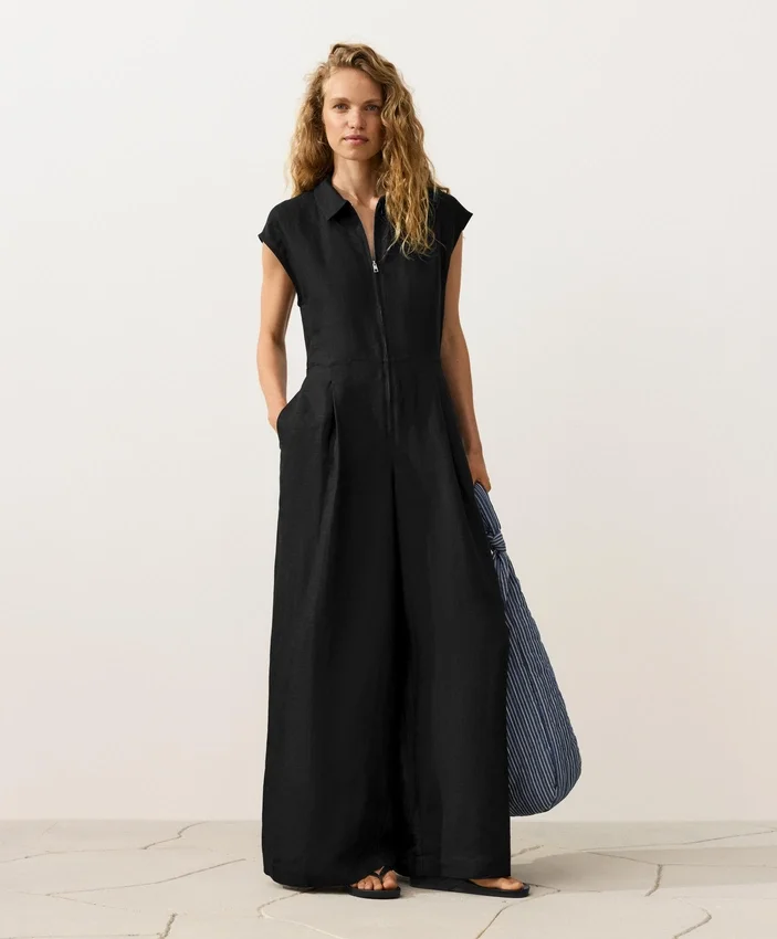 Collared Cotton Long Jumpsuit Collared Cotton Long Jumpsuit