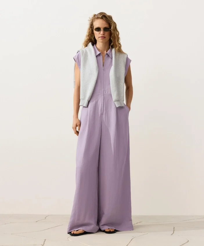 Collared Cotton Long Jumpsuit Collared Cotton Long Jumpsuit
