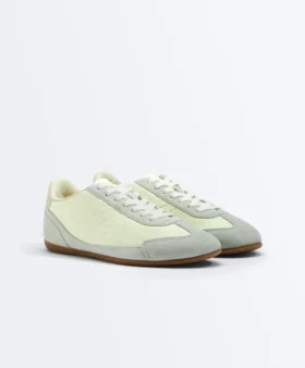 Combined Split-Leather and Fabric Trainers