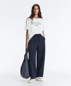 Boxy Short-Sleeved Cotton Blend T-Shirt with Slogan