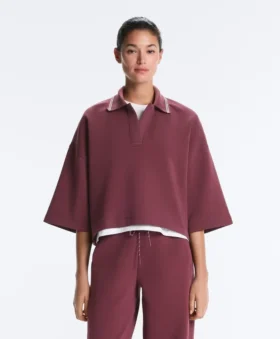 Cotton Blend Polo Sweatshirt with Wide Sleeves