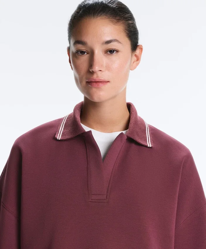 Cotton Blend Polo Sweatshirt with Wide Sleeves Cotton Blend Polo Sweatshirt with Wide Sleeves