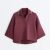 Cotton Blend Polo Sweatshirt with Wide Sleeves Cotton Blend Polo Sweatshirt with Wide Sleeves