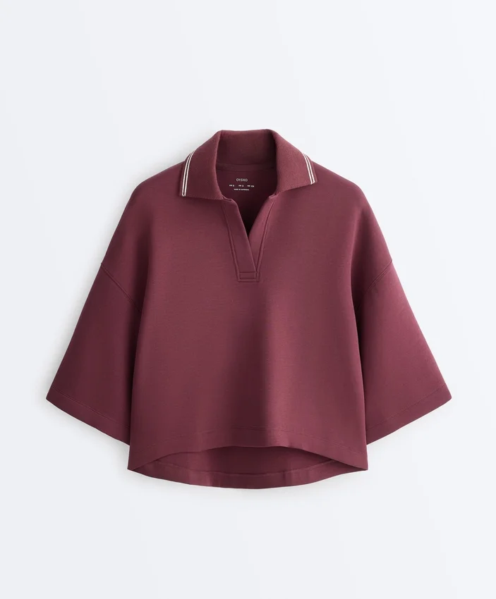 Cotton Blend Polo Sweatshirt with Wide Sleeves Cotton Blend Polo Sweatshirt with Wide Sleeves