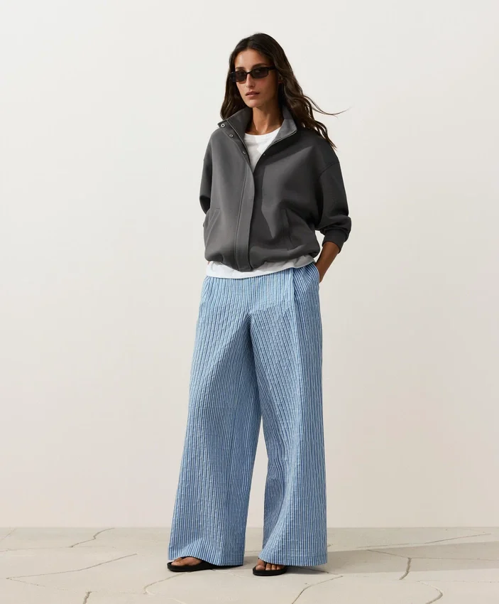 Cotton Blend Striped Straight-Leg Trousers Cotton Blend Striped Straight-Leg Trousers