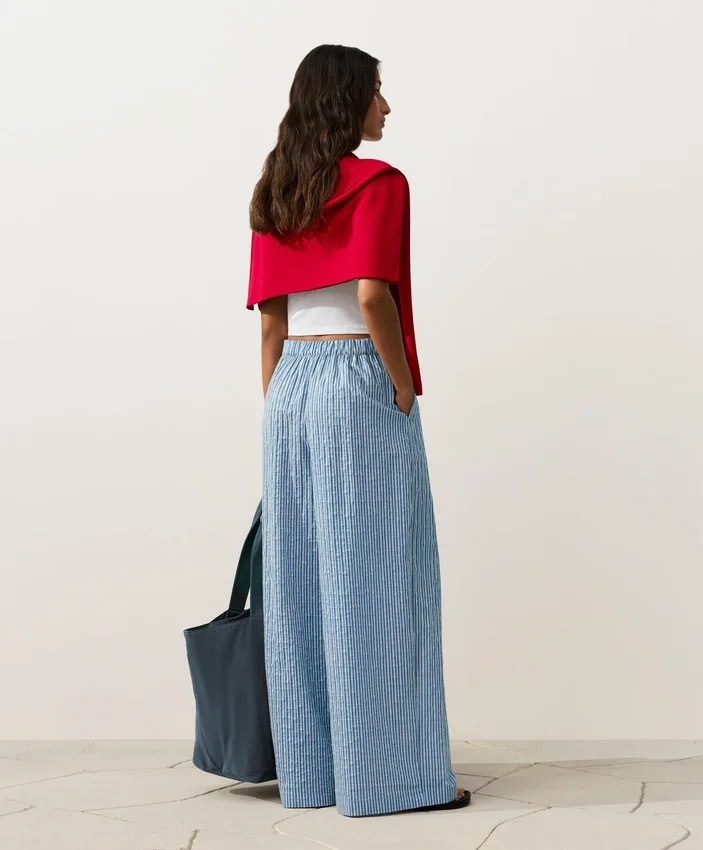 Cotton Blend Striped Straight-Leg Trousers Cotton Blend Striped Straight-Leg Trousers