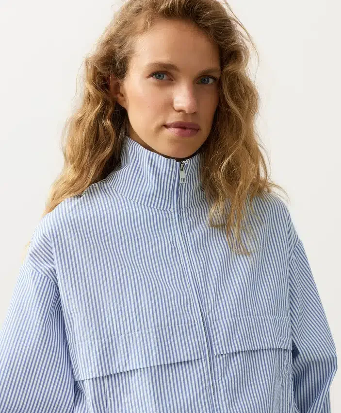 Cotton Blend Striped Track Jacket Cotton Blend Striped Track Jacket