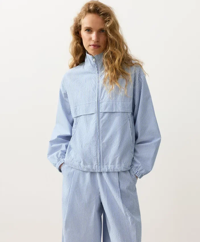 Cotton Blend Striped Track Jacket Cotton Blend Striped Track Jacket