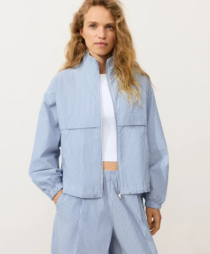 Cotton Blend Striped Track Jacket Cotton Blend Striped Track Jacket