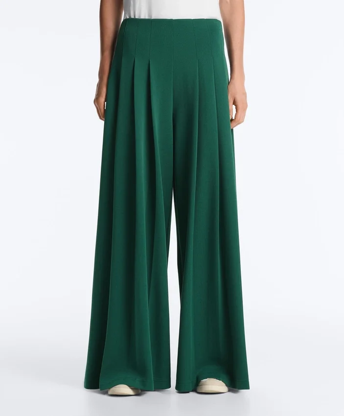 Cotton Wide-Leg Pique Trousers with Pleats Cotton Wide-Leg Pique Trousers with Pleats