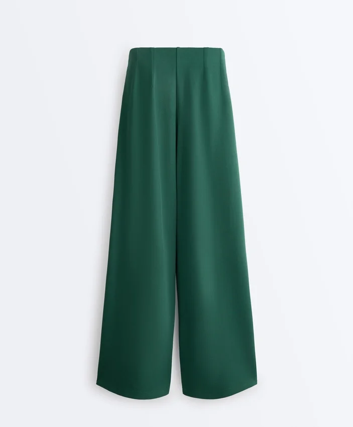 Cotton Wide-Leg Pique Trousers with Pleats Cotton Wide-Leg Pique Trousers with Pleats