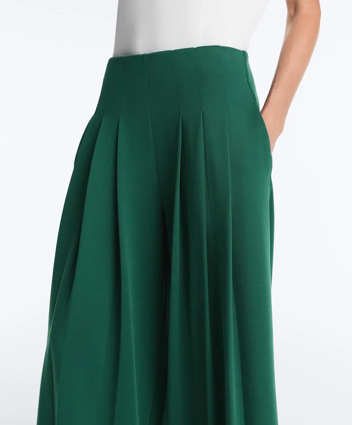 Cotton Wide-Leg Pique Trousers with Pleats Cotton Wide-Leg Pique Trousers with Pleats