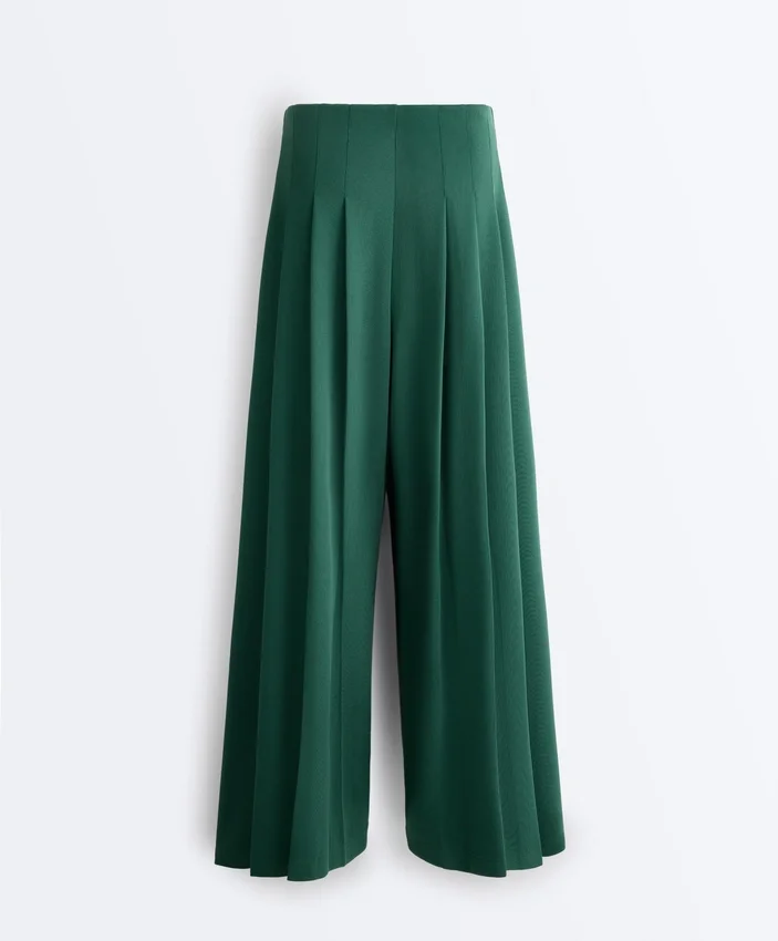 Cotton Wide-Leg Pique Trousers with Pleats Cotton Wide-Leg Pique Trousers with Pleats