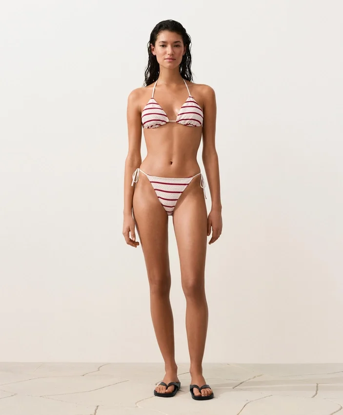 Medium-Coverage Striped Crochet Tie Bikini Briefs Medium-Coverage Striped Crochet Tie Bikini Briefs