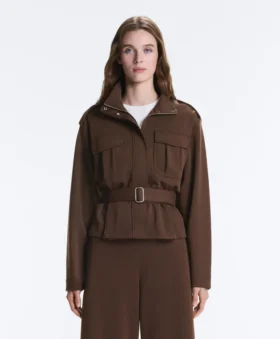 Cropped Piqué Utility Jacket with Belt