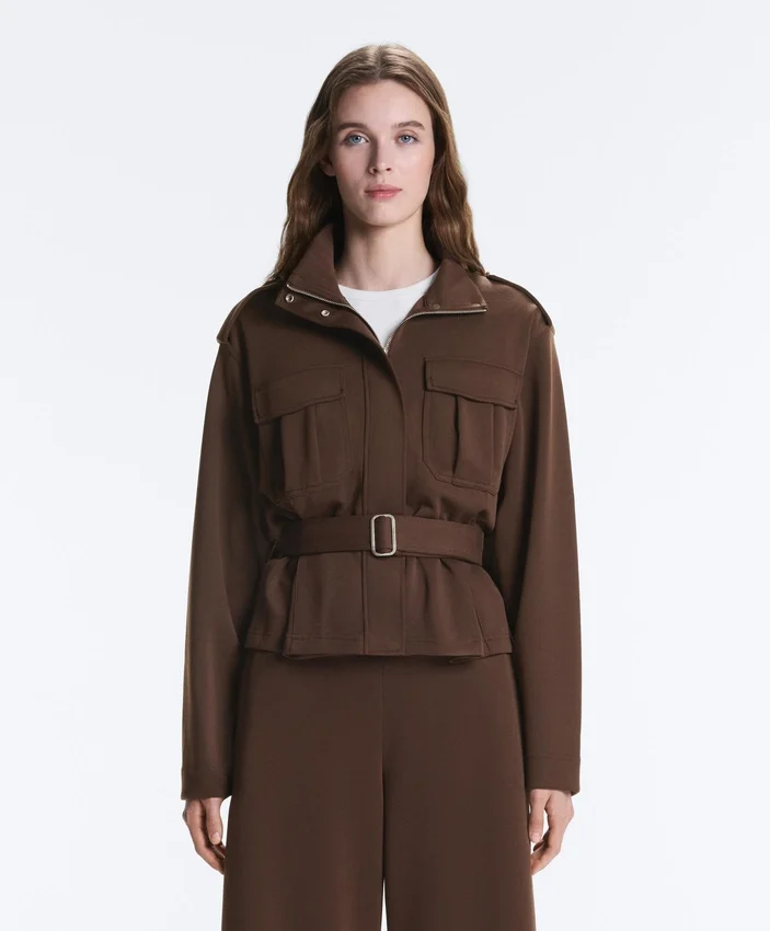 Cropped Piqué Utility Jacket with Belt Cropped Piqué Utility Jacket with Belt