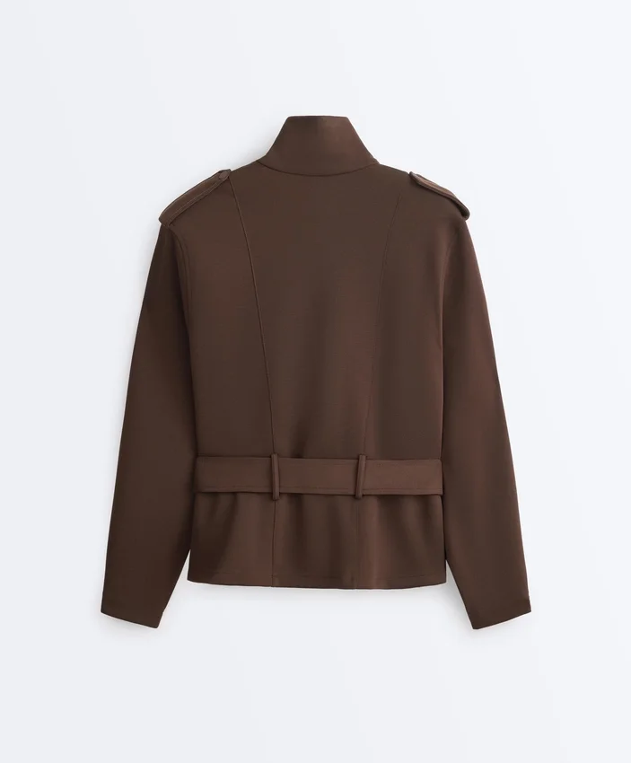 Cropped Piqué Utility Jacket with Belt Cropped Piqué Utility Jacket with Belt