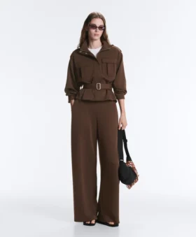 Cropped Piqué Utility Jacket with Belt