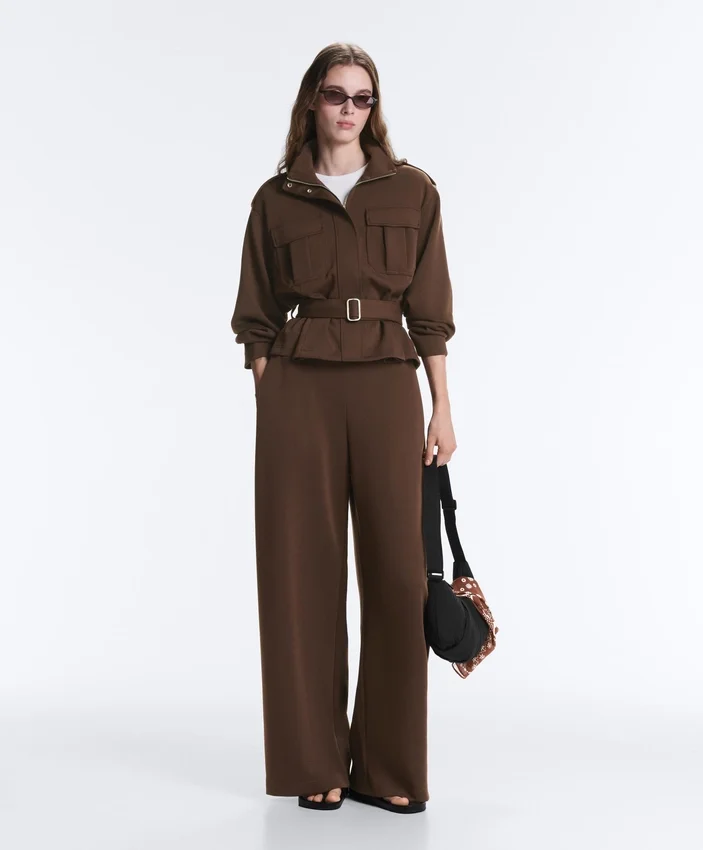 Cropped Piqué Utility Jacket with Belt Cropped Piqué Utility Jacket with Belt