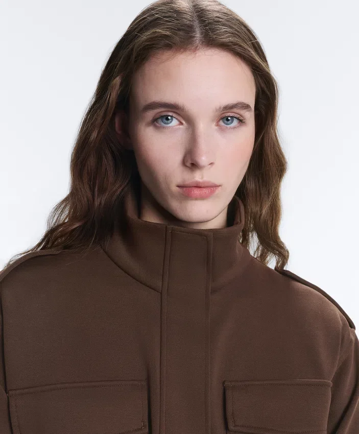 Cropped Piqué Utility Jacket with Belt Cropped Piqué Utility Jacket with Belt