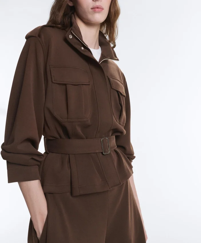 Cropped Piqué Utility Jacket with Belt Cropped Piqué Utility Jacket with Belt