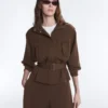 Cropped Piqué Utility Jacket with Belt Cropped Piqué Utility Jacket with Belt