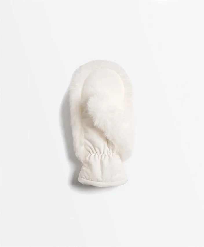 Faux Fur Mittens with Cord Faux Fur Mittens with Cord