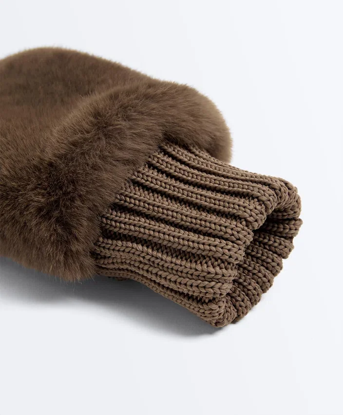 Faux Fur Mittens with Elasticated Cuff Faux Fur Mittens with Elasticated Cuff