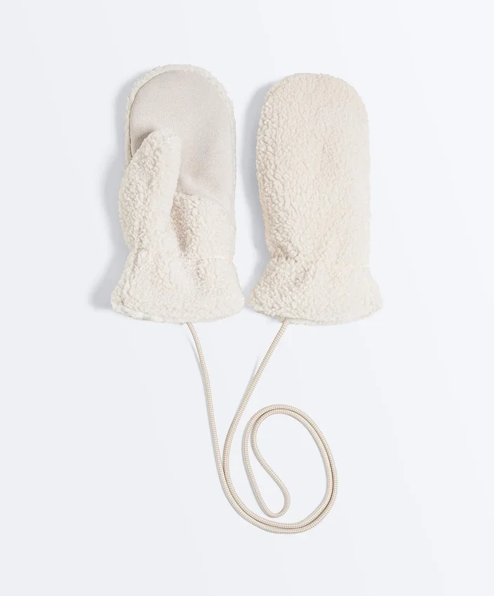 Faux-Shearling Mittens with Cord Faux-Shearling Mittens with Cord