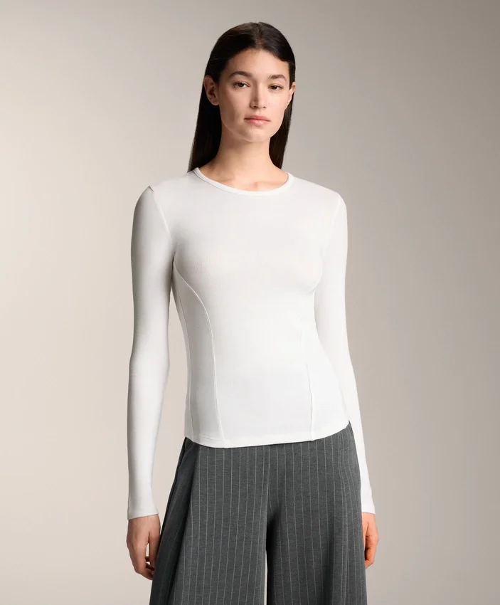 Fitted Long Sleeve Rib T-Shirt with Cotton and Modal Fitted Long Sleeve Rib T-Shirt with Cotton and Modal