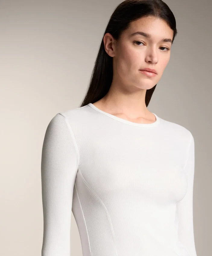 Fitted Long Sleeve Rib T-Shirt with Cotton and Modal Fitted Long Sleeve Rib T-Shirt with Cotton and Modal
