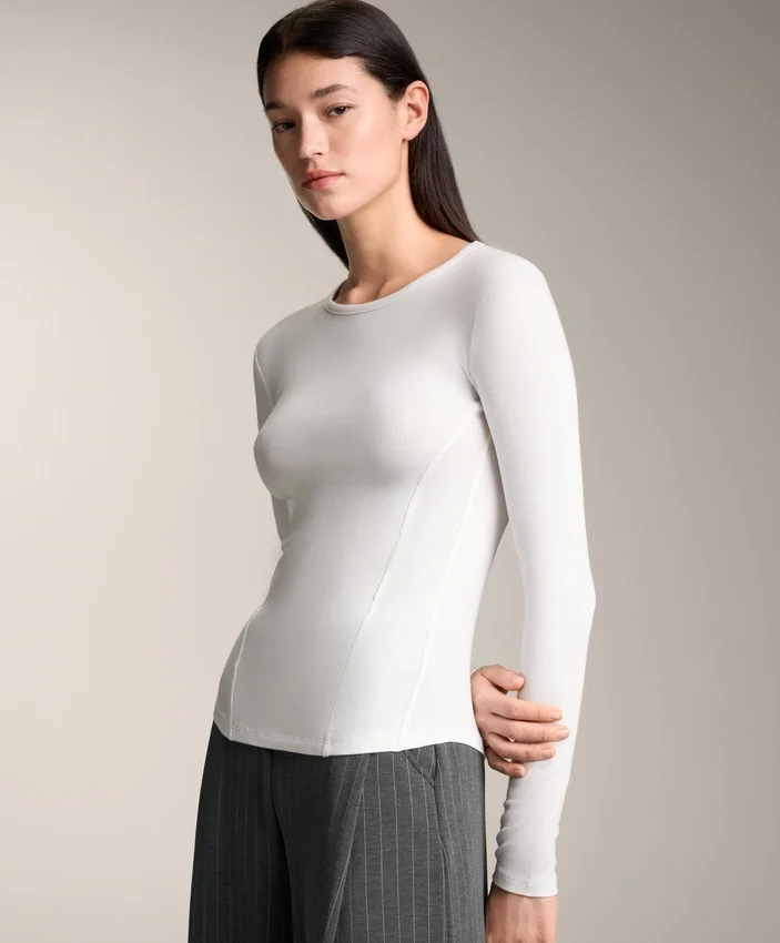 Fitted Long Sleeve Rib T-Shirt with Cotton and Modal Fitted Long Sleeve Rib T-Shirt with Cotton and Modal