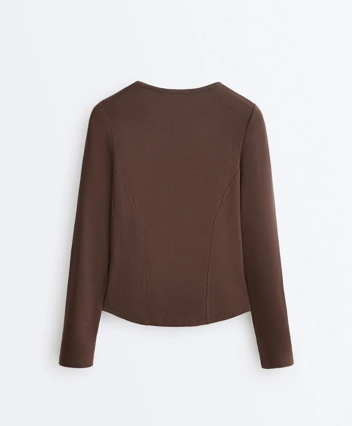 Fitted Long Sleeve Rib T-Shirt with Cotton and Modal Fitted Long Sleeve Rib T-Shirt with Cotton and Modal