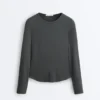 Fitted Long Sleeve Rib T-Shirt with Cotton and Modal Fitted Long Sleeve Rib T-Shirt with Cotton and Modal