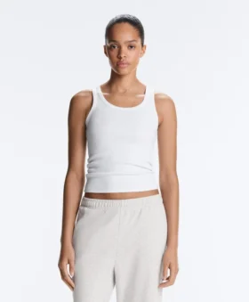 Fitted Rib Strap T-Shirt with Cotton and Modal