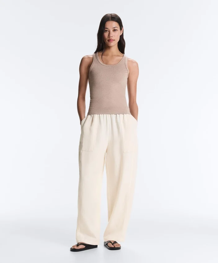 Fitted Rib Strap T-Shirt with Cotton and Modal Fitted Rib Strap T-Shirt with Cotton and Modal