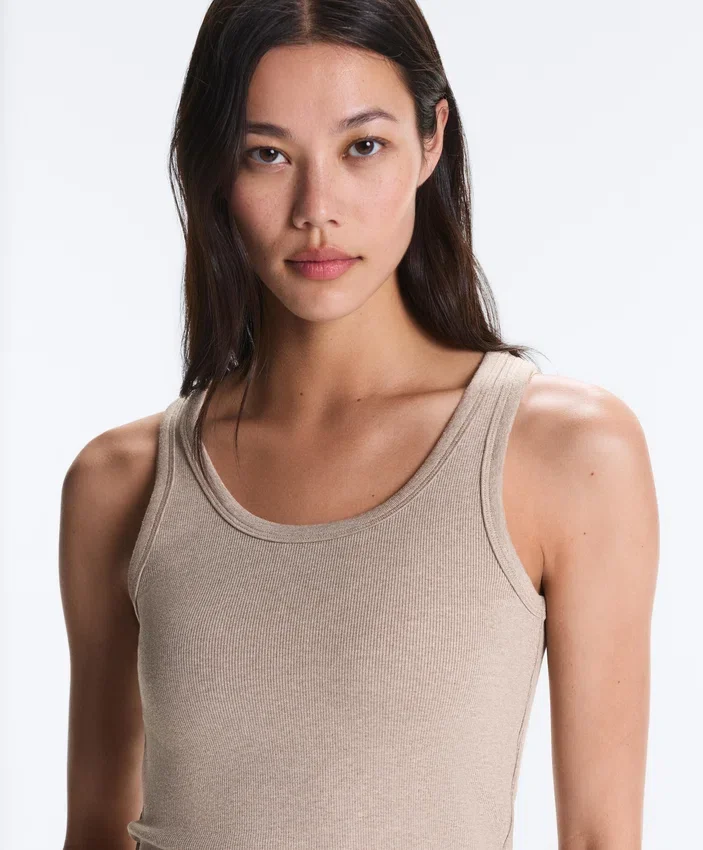 Fitted Rib Strap T-Shirt with Cotton and Modal Fitted Rib Strap T-Shirt with Cotton and Modal