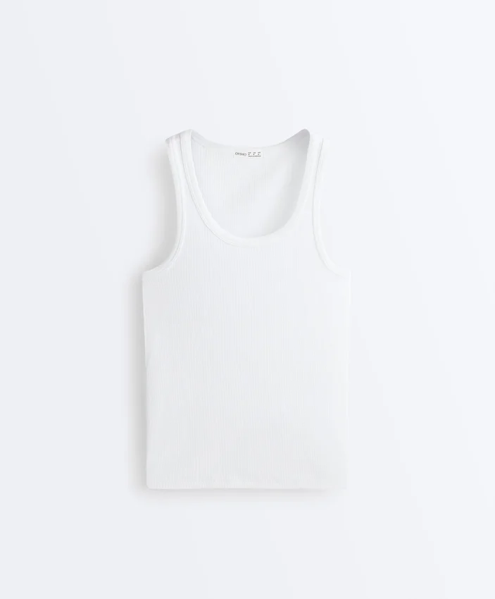 Fitted Rib Strap T-Shirt with Cotton and Modal Fitted Rib Strap T-Shirt with Cotton and Modal