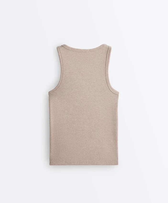 Fitted Rib Strap T-Shirt with Cotton and Modal Fitted Rib Strap T-Shirt with Cotton and Modal