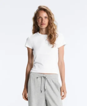 Fitted Short Sleeve Rib T-Shirt in Cotton Blend