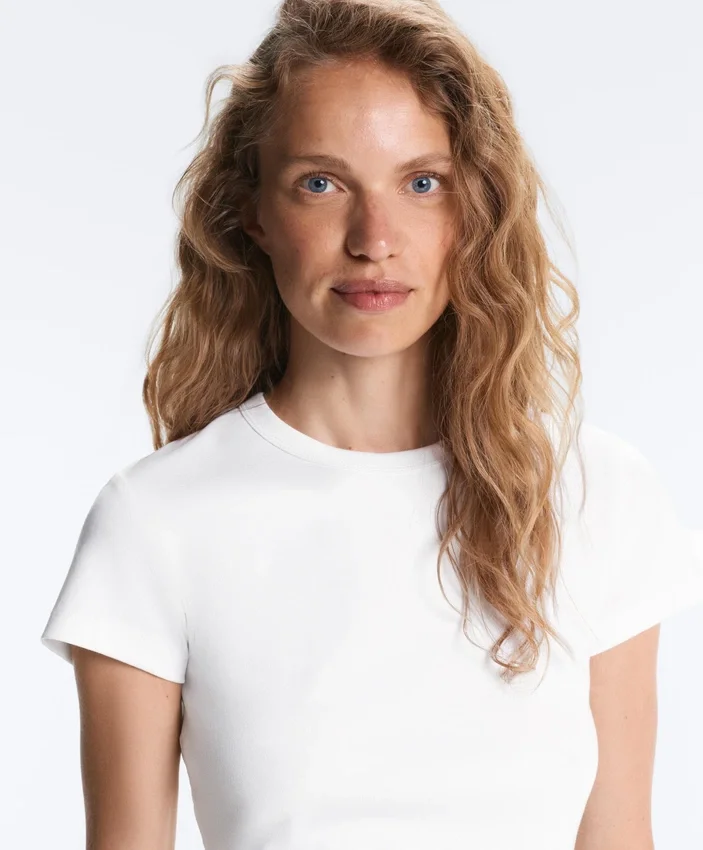 Fitted Short Sleeve Rib T-Shirt in Cotton Blend Fitted Short Sleeve Rib T-Shirt in Cotton Blend