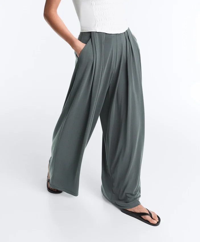 Floaty Trousers with Pleated Modal Blend Waist Floaty Trousers with Pleated Modal Blend Waist
