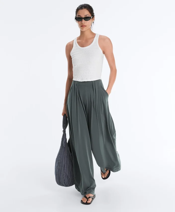 Floaty Trousers with Pleated Modal Blend Waist Floaty Trousers with Pleated Modal Blend Waist