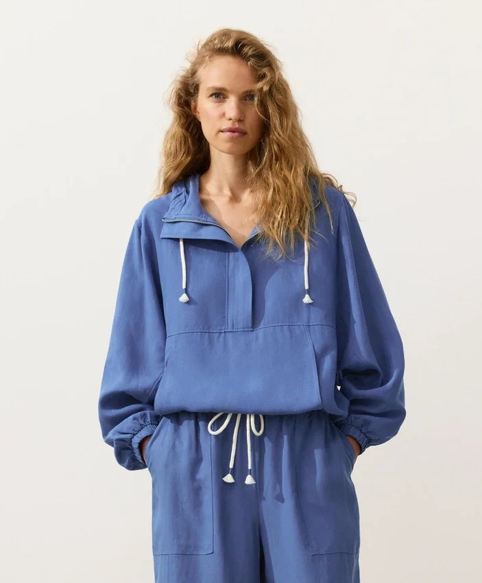 Half-Zip Sweatshirt with Front Pocket, Lyocell and 24% Linen Blend Half-Zip Sweatshirt with Front Pocket, Lyocell and 24% Linen Blend