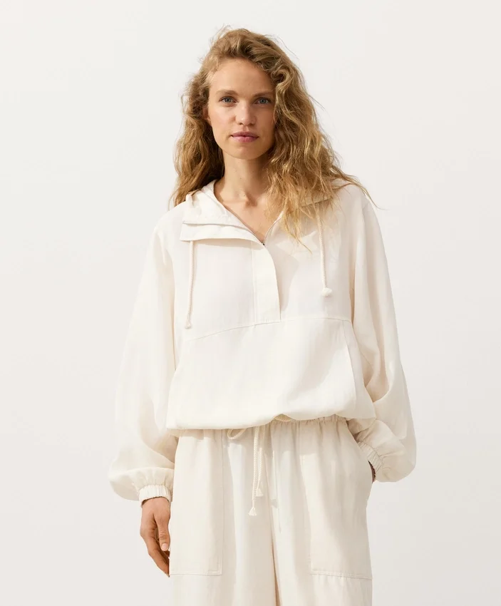 Half-Zip Sweatshirt with Front Pocket, Lyocell and 24% Linen Blend Half-Zip Sweatshirt with Front Pocket, Lyocell and 24% Linen Blend