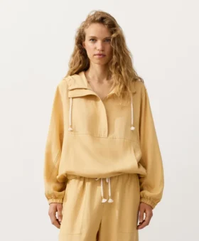 Half-Zip Sweatshirt with Front Pocket, Lyocell and 24% Linen Blend