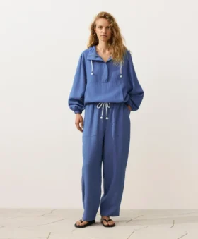 Half-Zip Sweatshirt with Front Pocket, Lyocell and 24% Linen Blend